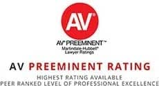 AV Preeminent rating, highest rating available, peer ranked level of professional excellence, Martindale-Hubbell lawyer ratings