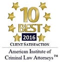 10 Best 2016 Client Satisfaction, American Institute of Criminal Law Attorneys